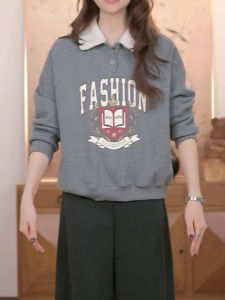 QINGNAER | Fashion Letter Print Lapel Long Sleeve Loose Fit Slimming Plus Size Women Jacket