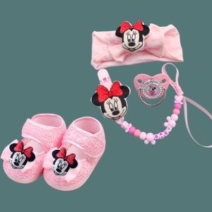 Disney | Newborn baby nipple with lid cute baby headband baby shoes cartoon chain clip suitable for babies silicone baby nipple newborn