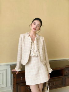 XXNING | Bộ Đồ Thời Trang Vintage Họa Tiết Caro Pháp