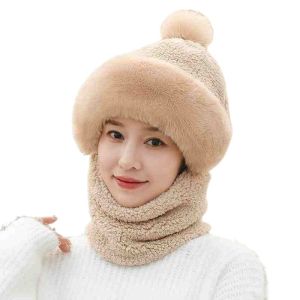 Thickened Fleece Winter Hat with Ear Protection Integrated Neck Warmer Windproof Knitted Cap for Men And Women Comfortable Warm