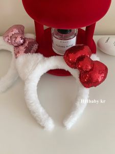 Kitty Plush Hairband Shiny Sequins Bowknot Hair Clip Womens Face Washing Hair Accessories Korean Style Fresh out Fashion