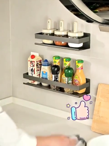 🔥 Wall Mounted Condiments Organizer Utensils Spice Rack Holder Kitchen Seasoning Storage Shelf