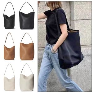 FUDESHE 1Pcs The Row Bucket Bag Genuine Leather Lychee Pattern Tote Bag  M/L Shoulder Bag