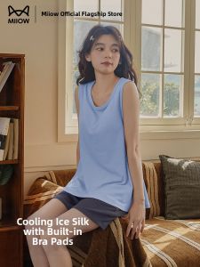 MiiOW | Cooling Ice Silk Bra Pad Sleeveless Solid Color Sleepwear Set