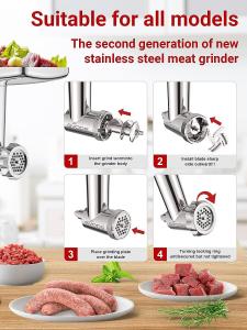Kitchenaid Stainless Steel 304 Three-Pipe Meat Grinder Accessories Dishwasher Safe Versatile for All Kitchenaid Models