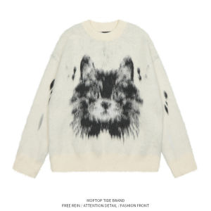 เสื้อสเวตเตอร์คอตั้งทรงหลวมสไตล์อเมริกันย้อนยุคสำหรับผู้ชาย ดีไซน์เรียบง่าย สไตล์ลำลอง ฤดูใบไม้ร่วง 2024