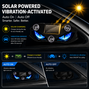 Solar Powered Car Window LED Light Vibration Activated Auto On/Off Devils Eye Solar Charging Type-C Rechargeable Warning Light