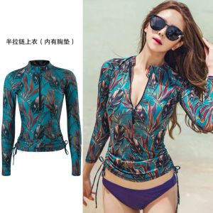 ชุดว่ายน้ำผู้หญิง ชุดว่ายน้ำผู้ชาย ชุดดำน้ำ ชุดว่ายน้ำทรงแมลงมีพู่กันแดด แขนยาว ทรงเอวสูง คอกลม ทรงเอวสูง ชุดว่ายน้ำผู้หญิง