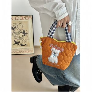 กระเป๋าผ้าฝ้ายทรงถือขนาดกลางสำหรับผู้หญิง กระเป๋าถือสัตว์เลี้ยงสุดน่ารักสำหรับเดินทางไปทำงานในฤดูใบไม้ร่วงและฤดูหนาว กระเป๋าเป้สะพายหลังแบบลำลองสำหรับเยาวชน