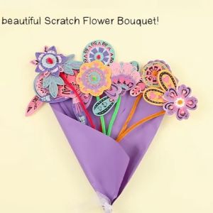 TAIYO Mainan Anak DIY Scratch Bouquet Flower Kitty Art Buket Bunga Kucing Seni Gosok Edukasi Kerajinan