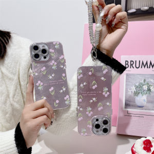 Tulip Pattern Phone Case For iPhone 12/13/14/15/16 Promax with Lens Film Protection 14Pro/16Pro/16Plus Can Be Paired With Bracelet 13ProMax Metal Case Flash