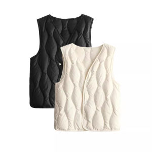 Warm Fleece Vest Lightweight down Fill Slim Fit Short Style V-Neck Womens Fashionable Inner Core Vest Winter Season