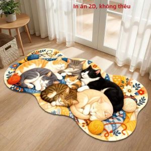 VIKAMA Kawaii Mèo Ngủ Cụm Thảm Hình Dạng Không Đều Thảm Chống Trơn Trượt Cho Phòng Ngủ Phòng Khách Phòng Tắm Lối Vào Thú Cưng Trang Trí