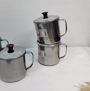 แก้วสแตนเลส พร้อมฝาปิด มีหูจับ  มีฝาปิด ขนาด 11*11 ซม. แพ็ค 6 ใบ แก้วมีหู กระป๋องน้ำ