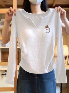 Áo Thun Cotton Dài Tay Cổ Chữ V Cho Nữ Mùa Thu Đông Dáng Ôm Vừa Vặn Thời Trang Bên Trong Áo Lót Cổ Cao Thường Ngày