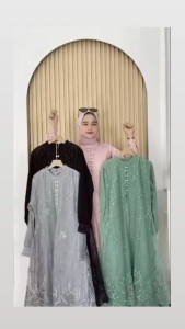 Gamis Brukat Wanita Elegan - Laila Maxy Dress Bahan Velvet / Bahan Adem / Desain Mewah Dan Nyaman Di Pakai Seharian