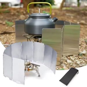 1pcs Outdoor Stove Wind Shield 9 Plates Foldable Camping Windscreen Gas Cooker Wind Deflector Camping Stove Accessory