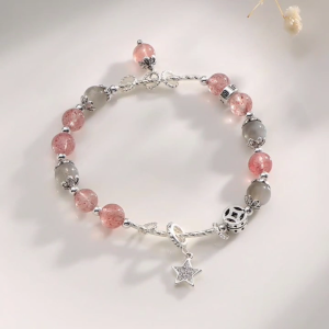 Lắc Tay Đá Dâu Hồng Và Đá Ánh Trăng Mix Charm Đẹp Thu Hút Tình Yêu Tài Lộc