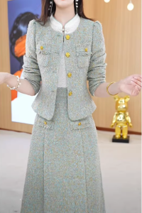 MAIMEI | Midlife Elegant Two-Piece Set Womens Autumn Fashion Slim Fit Dress Outerwear Ensemble Korean Style Long Sleeve Midi Skirt