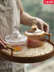 Japanese Style Seasonal Personalized Home Multi-Functional Glass Storage Jar with Lid Candy Snack Jar Jewelry Box Ashtray