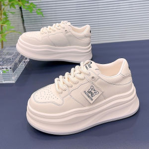 Womens Leather High Top Sneakers Spring Autumn Thick Bottom Heightening Shoes Casual Versatile Flat Laced Canvas Shoes