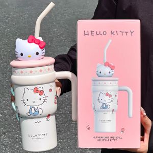 1pc Hello Kitty Insulated Car Cup (700ML) - Cute Double-Walled Cup for Cold Retention Suitable for Outdoor & Office Use with B