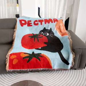 Quilted Wall Hanging Tapestry Cute Tomato Cat Sofa Blanket Room Decorations Long Rectangular Cartoon Fabric Made in China