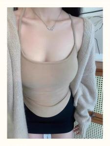 Brushed Thickened Base Outsole Large Chest with Chest Pad Autumn and Winter Keep Warm Inner Match Halterneck Spaghetti-Strap Camisole Top Women