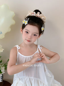 Cute Summer Cherry Blossom Egg Flower Hair Clip 3D Embroidery Button Mesh Hair Tie Girls Hair Accessories Korean Style