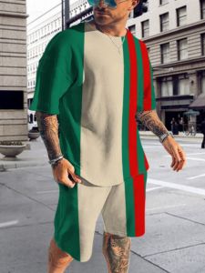 3D Digital Print Short Sleeve T-Shirt Set: Casual Sportswear for Middle-Aged Men