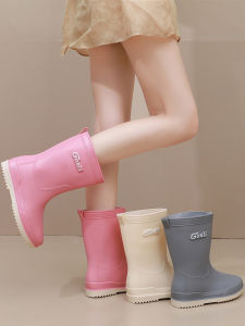 Korean Style Fleece Lined Mid-Calf Rain Boots Womens Work Kitchen Shoes Waterproof Non-Slip Adult Outdoor Booties