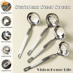 Vision 304 Stainless Steel Soup Spoon Hot Pot Leaky Spoon Household Thickened Large Capacity Tablespoon Kitchen Cooking Tool Tableware for Sauce Broth Gravy Multi-purpose Round Head Long Handle Ramen Spoon