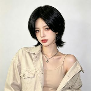 Wolf tail wig short hair female Internet celebrity Japanese mullet head men and women can wear samurai head wig headgear