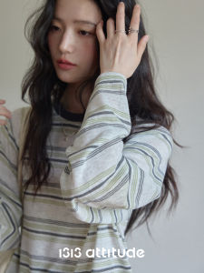 Retro Loose Fit Long Sleeve T-Shirt Breathable Lightweight Summer Sun Protection Casual Striped Top for Women by Amy Wine House