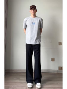 Black Ice Silk Straight Leg Mens Summer Pants Drapey High Waist Extended American Style Knife Bootcut Trousers Casual Fashion