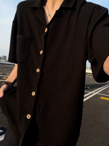 Elegant Classic Breathable Black Short Sleeve Dress Shirt