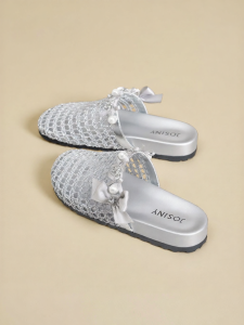 Josiny | Bow Mesh Retro Fashion Breathable Soft Bottom Slippers