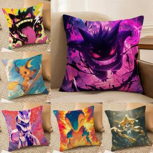 Bandai | Pokemon Pikachu And Eevee Anime Plush Pillow Cover Soft Short Plush Cushion Cover For Sofa Bedroom Home Decor Gift