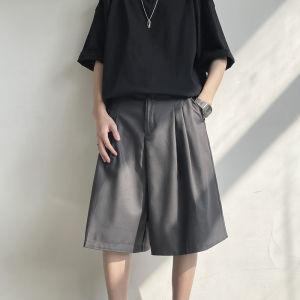 Retro Japanese Style Pure Color Mens Summer Thin Hanging Feeling Casual Short Pants Loose Wide Leg Five-Point Pants