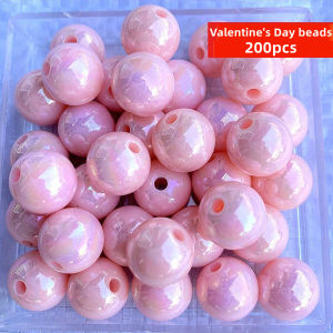 200/100pcs 8mm Acrylic Valentines Day Beads Pink AB Luster Round Beads Straight Hole Design Suitable for DIY Handicrafts