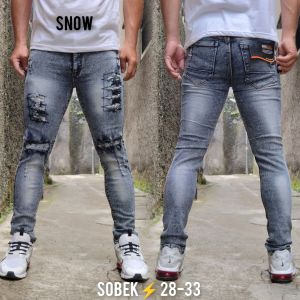 Celana Jeans Sobek Pria Panjang Stretch Melar Denim Tebal Slimfit Skinny Size 28-33