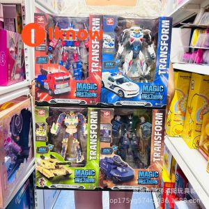 I know Magic Transform Robot Action Figures - Optimus Prime Police Car Tank & Weapon Set - Transforming Toys for Kids