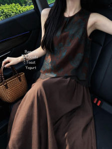 DANTING | Retro Print Sleeveless Chinese Style Womens Set