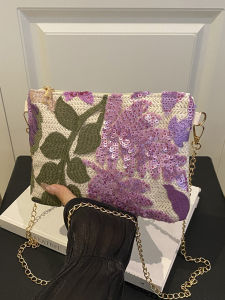 2025 New Chinese Style Sequin Handbag Lightweight Fashionable Womens Bag Shoulder Crossbody Bag Summer Leisure Floral Pattern