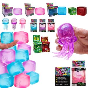 Schylling Nee Doh Jellyfish & Cube Squishy Toy Soft Jelly Squeeze Sensory Fidget Toy Stress Relief for Kids Adults