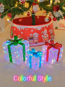 3PCS LED Christmas Gift Box Lights Christmas Tree Ornaments Home Party Holiday Decorations