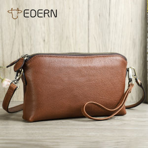 EDERN Cowhide Fashion Casual Sling Bag for Women Multifunctional Crossbody Bag with Wrist Strap Clutch Bag Genuine Leather Shoulder Bag