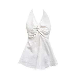 YUEZHONGWEI | Áo ba lỗ không tay cổ chữ V kiểu Pháp màu trắng cho nữ mùa hè thiết kế áo khoác ngoài kiểu Thái cổ treo nút áo không tay