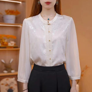 DAIXIANGFEIZI | Áo Sơ Mi Satin Tay 3/4