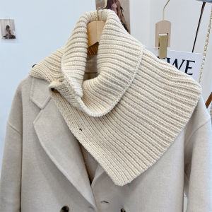 Chic Knitted Scarf with Button for Women Winter Warmth Fashionable Korean Style Versatile Shoulder Wrap High-Cold Trendsetter